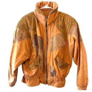 Vintage Winlit Genuine Leather Jacket Small Brown Suede Detail Western Cowgirl